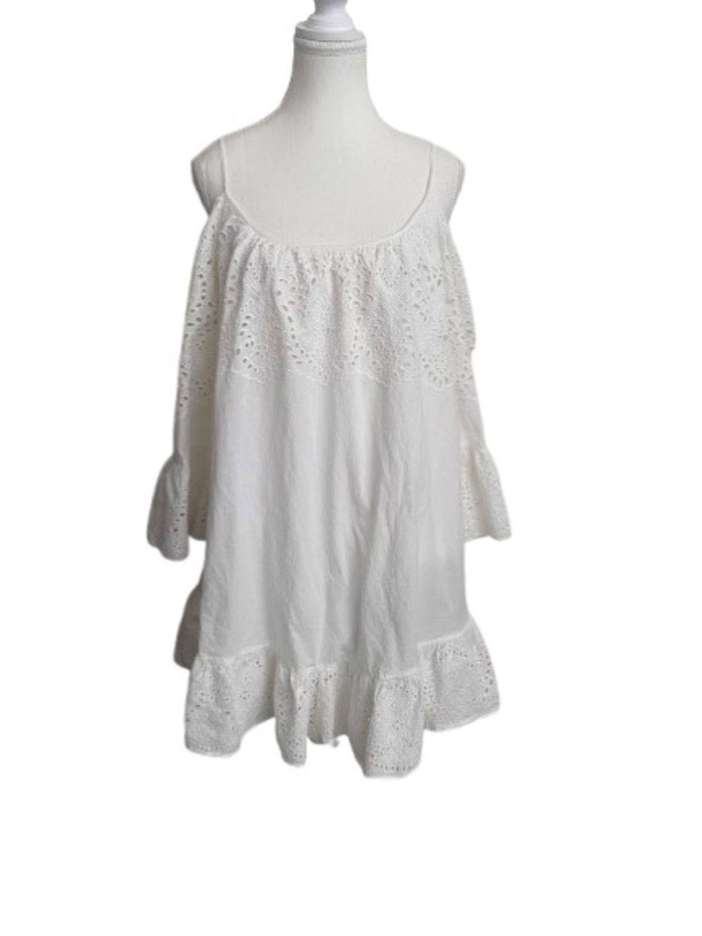 BCBGMaxAzria White Eyelet Off-Shoulder Tunic Dress - Size L
